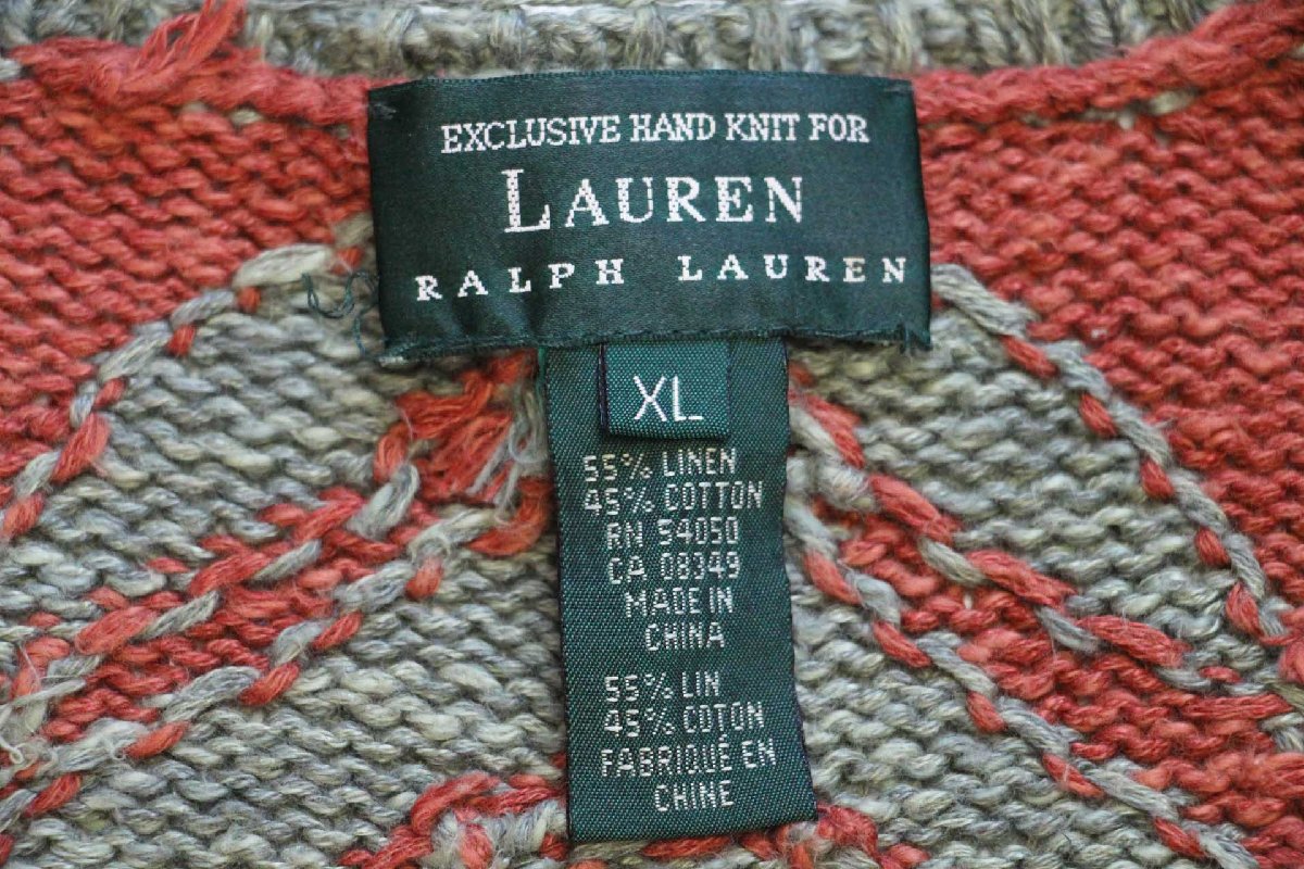 00s LAUREN ラルフローレン ネイティブ柄 コンチョボタン リネン