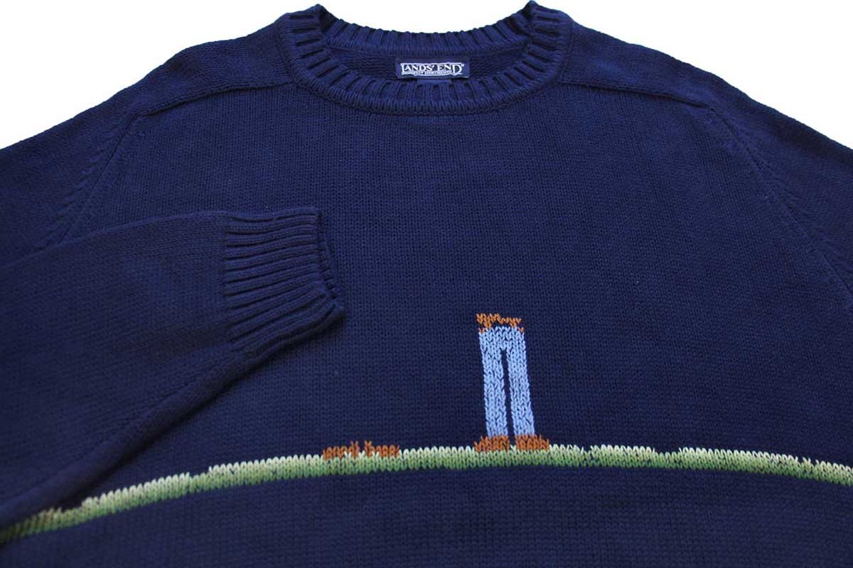 90s USA製 LANDS'ENDランズエンド 編み柄 サドルショルダー コットン