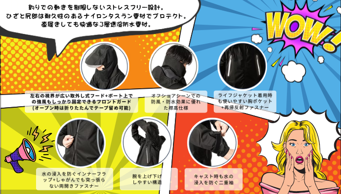 限定 レインジャケット (BLACK×ホワイト) - エギングショップ SQUID MANIA
