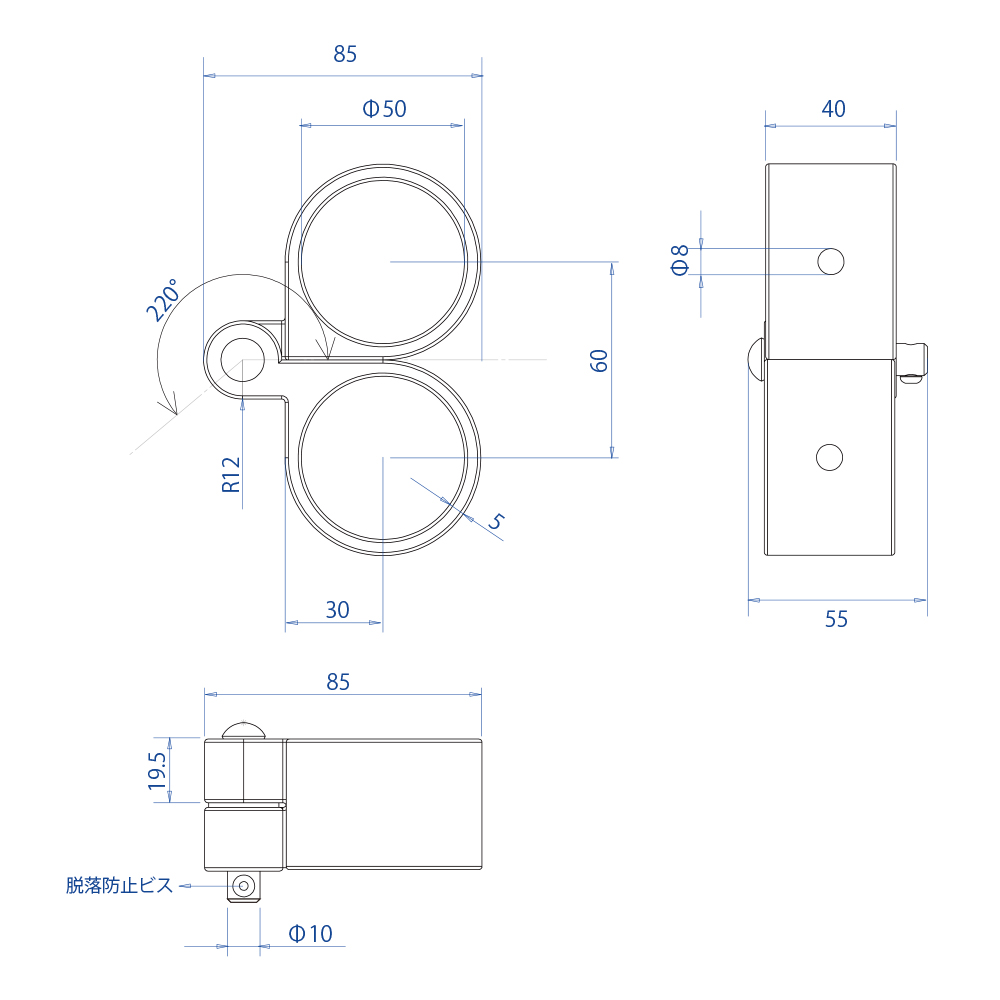 単管パイプジョイント金具 ジョイコ【Z-T-2H】扉用蝶番(コンパクト