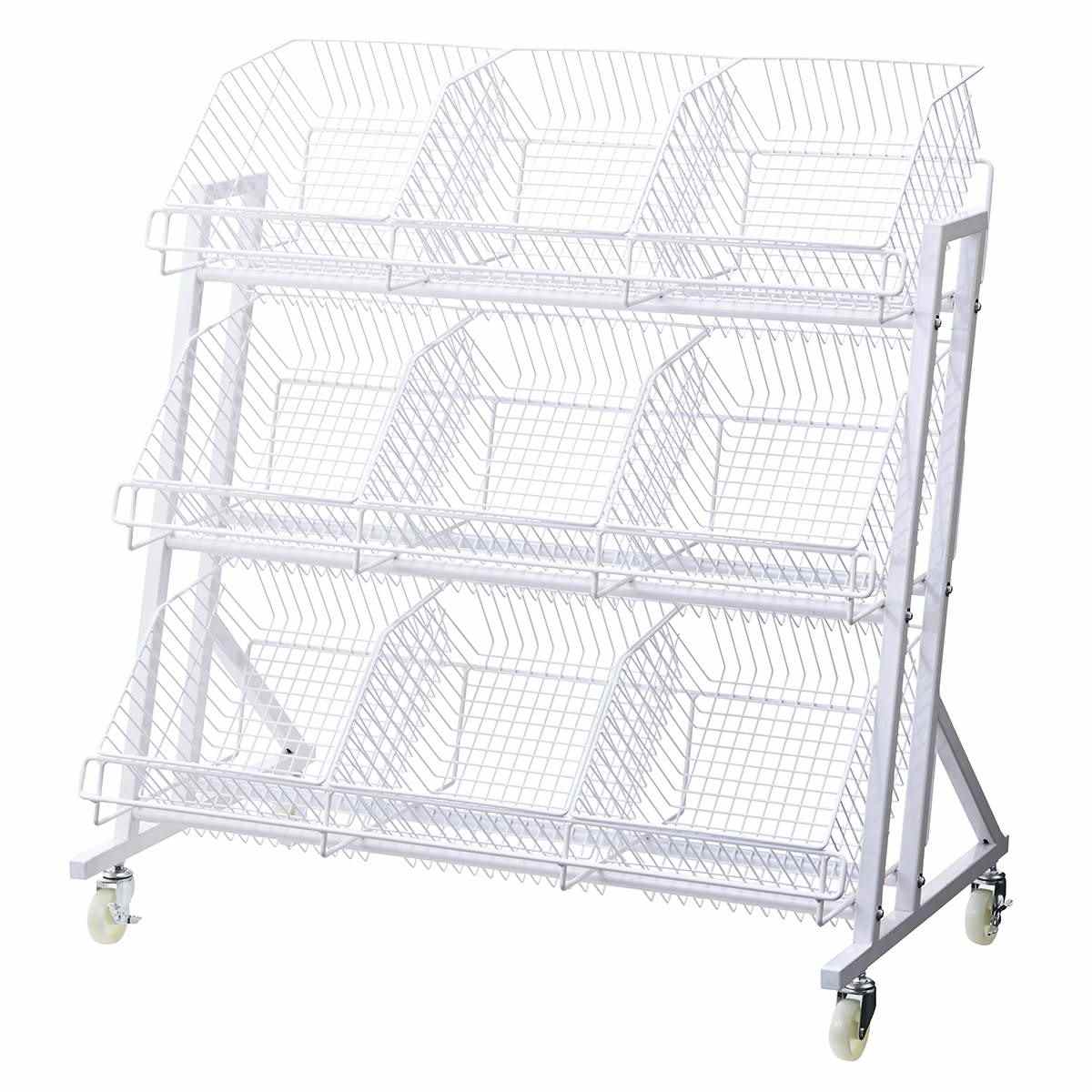 傾斜ジャンブルバスケット 幅90cm 3段〔ストエキオリジナル〕 ホワイト