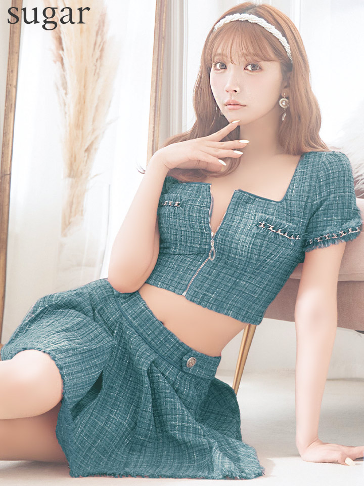 XSサイズあり【an /アン】セットアップ/ フロントジッパー/ ツイード