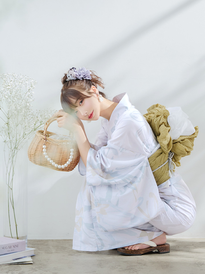 即日発送】ニュアンスフラワーベージュ浴衣【浴衣3点セット 浴衣/帯