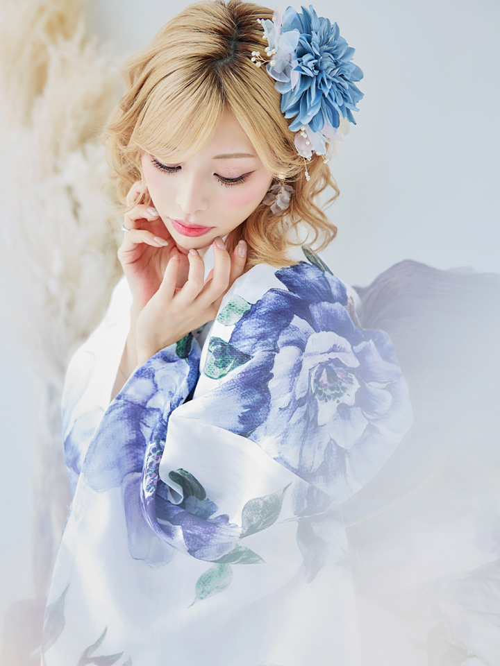 即日発送！】【浴衣】白地に水彩牡丹のクラシック浴衣 【浴衣3点