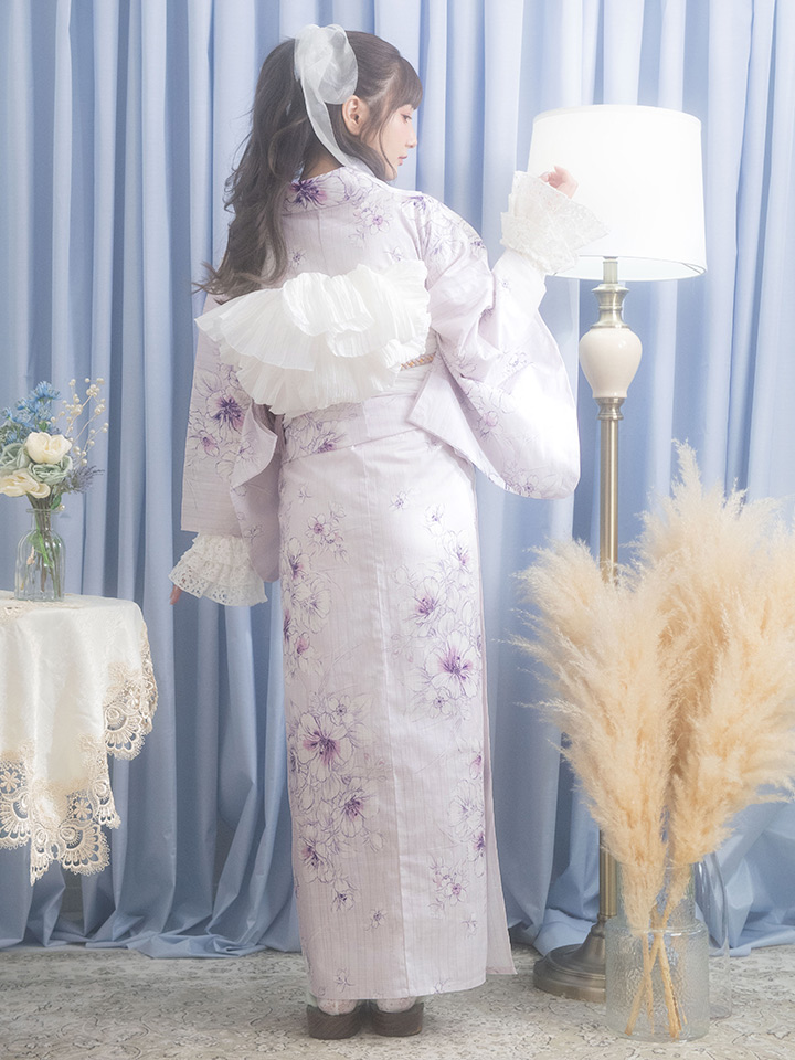 浴衣セール！】【即日発送】可憐なパープルxホワイト牡丹浴衣【浴衣3