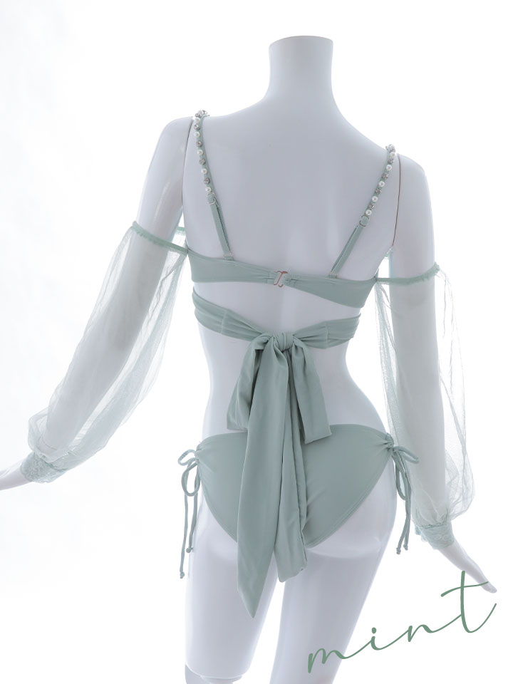 即日発送】【ビキニ】【水着】ふんわりシアー長袖ビキニ 2点セット