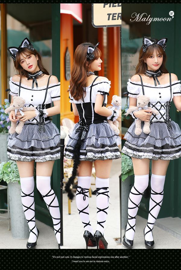 即日発送】猫耳メイドにゃん《ハロウィンコスプレ5点セット