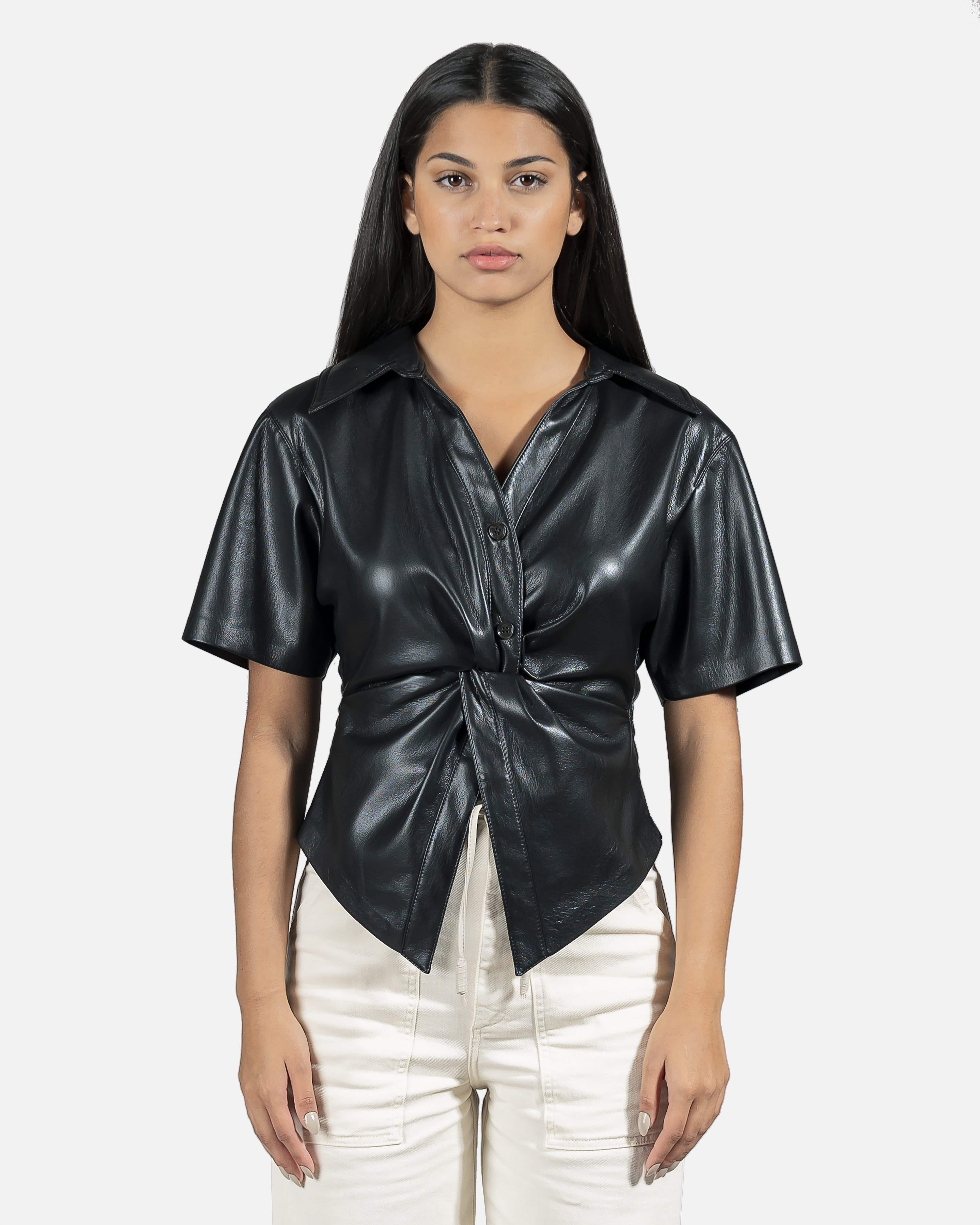 Thora Short Sleeve Vegan Leather Shirt in Black – SVRN