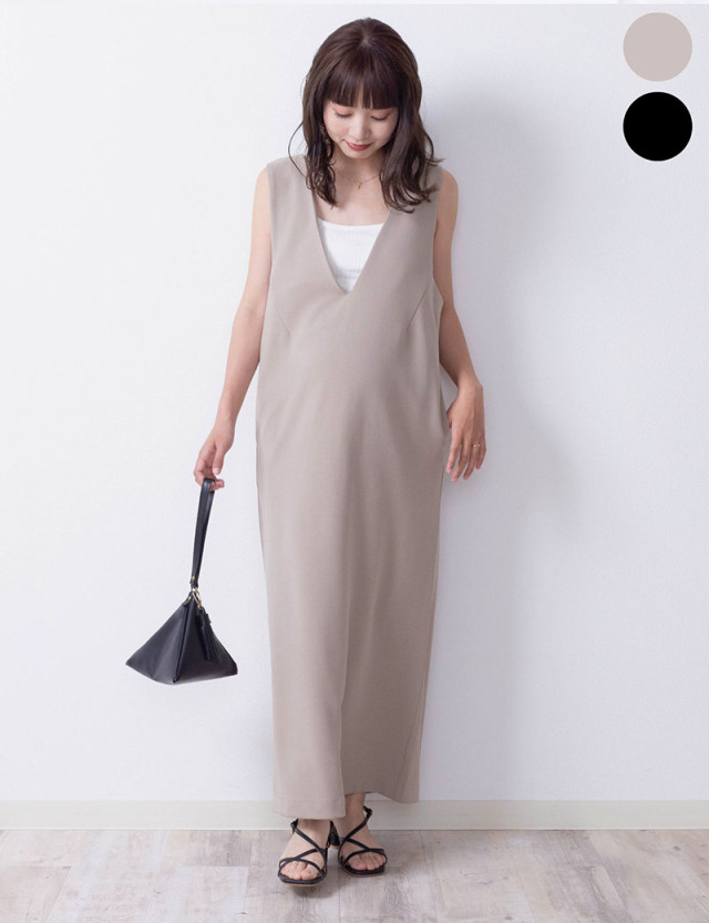 Vネックジョーゼットワンピース マタニティ 授乳服 産後も使える