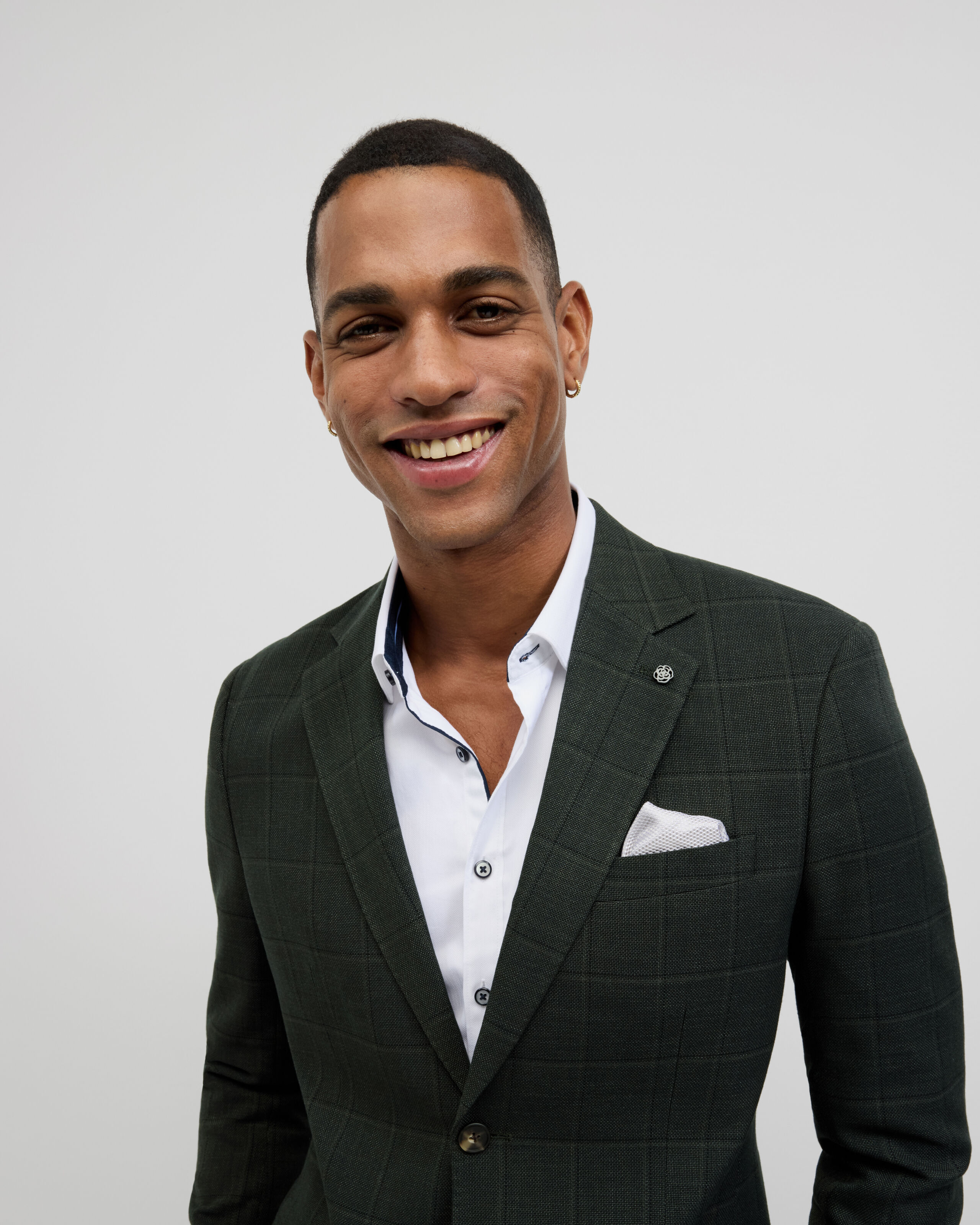 Windowpane Check Blazer - Khaki - Windowpane Check Blazer