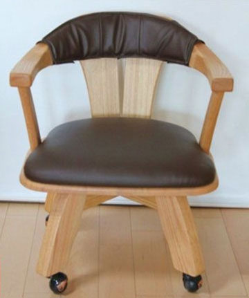 タモ無垢材 ダイニングチェア (1脚) C-123DX(キャスター付き・回転)レザー