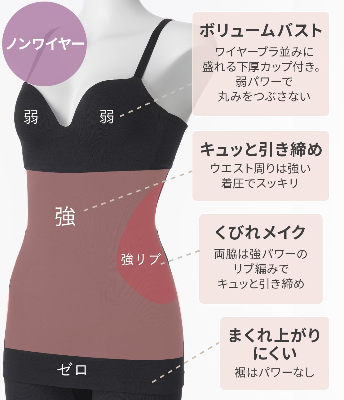 プッシュアップ脇高ナイスバディブラキャミソール(BC65 ブラック