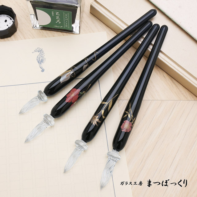 受注生産品】ガラス工房 まつぼっくり ガラスペン 蒔絵 黒軸 | ペンハウス