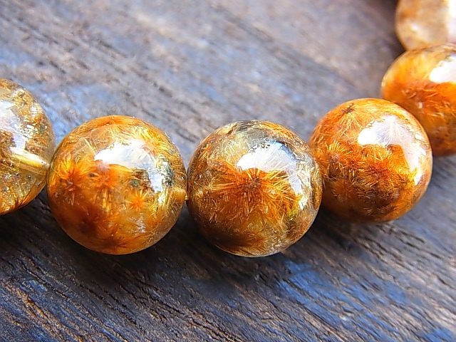 スターバースト（フラワー）ルチル水晶粒売りビーズ11.6-10.9mm