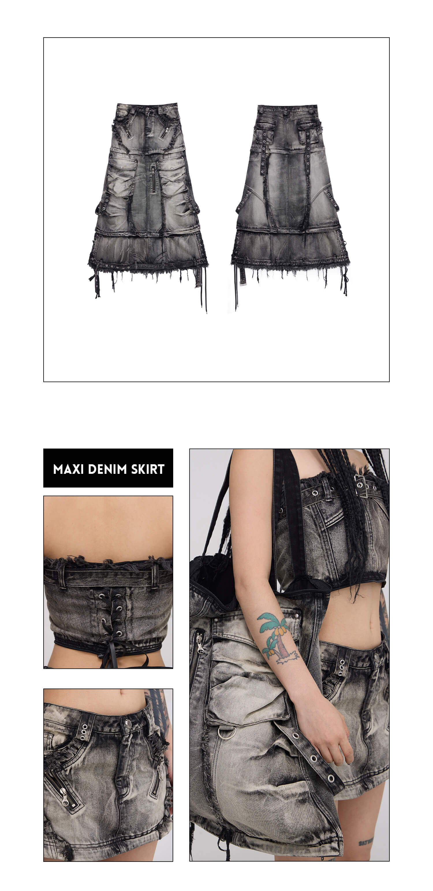 Personsoul Three-Stage Faded Maxi Denim Skirt(limited) - personsoul