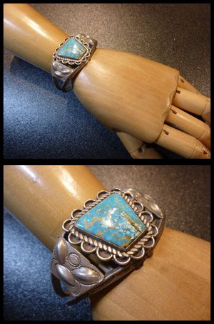 ナバホ 40〜年代アンティーク UITA15 ターコイズ付 バングル