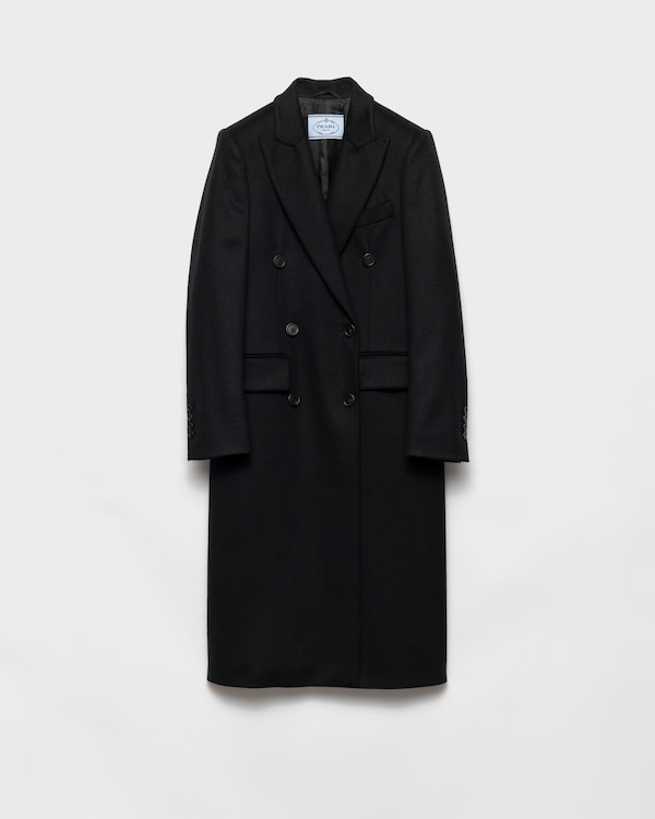 Black Double-breasted Cashmere Coat | PRADA
