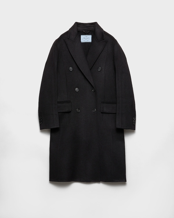 ブラック ダブルブレスト ダブルカシウール コート | PRADA