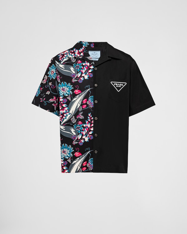 Billiard Green Short-sleeved Technical Cotton Shirt | PRADA