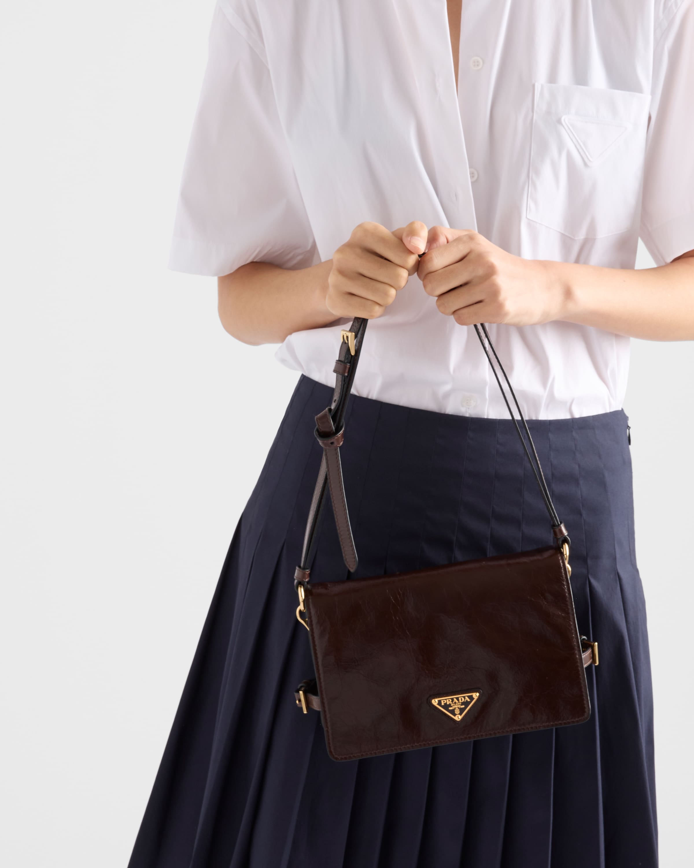 Dark Brown Leather Shoulder Bag | PRADA