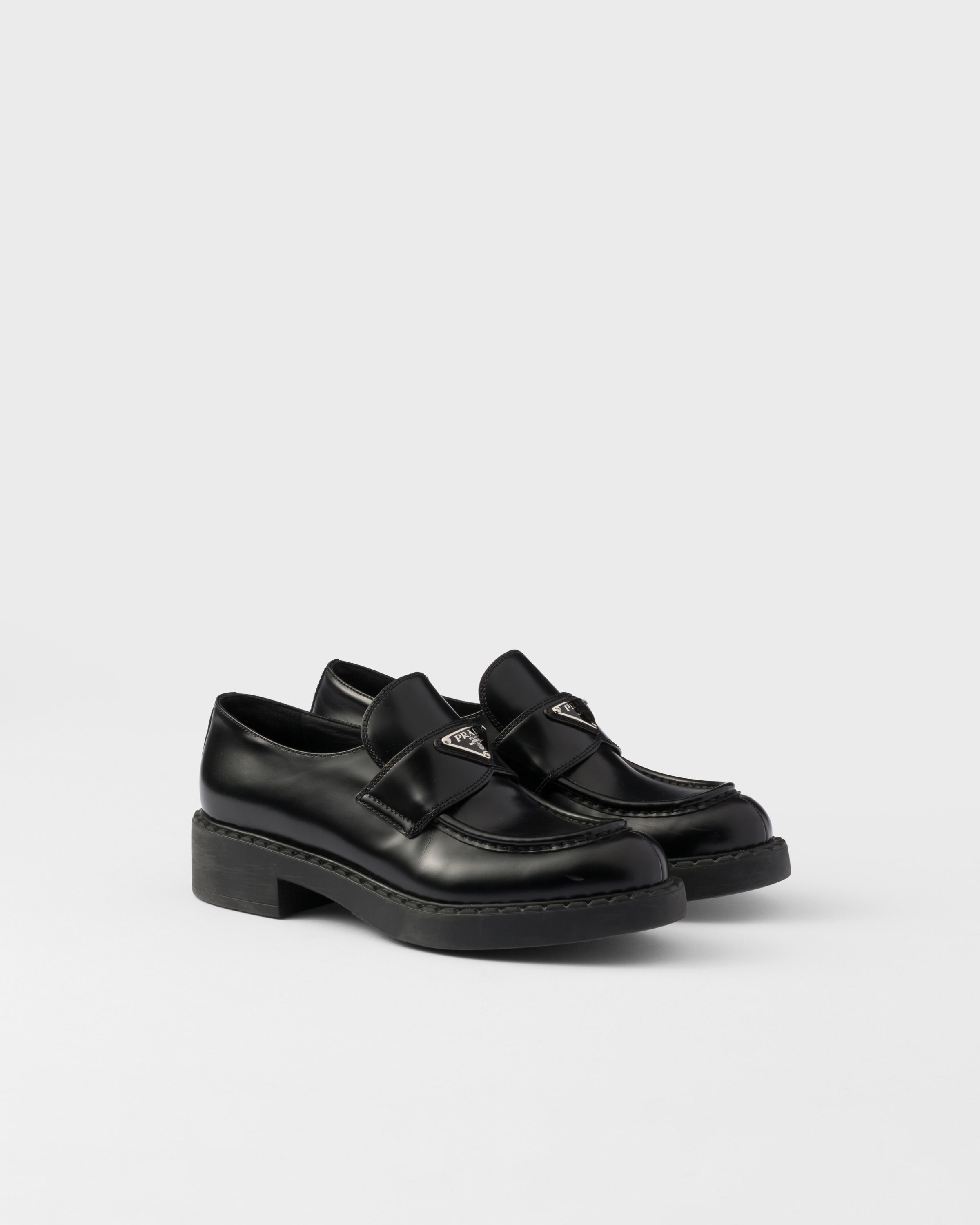 Black Chocolate Brushed Leather Loafers | PRADA