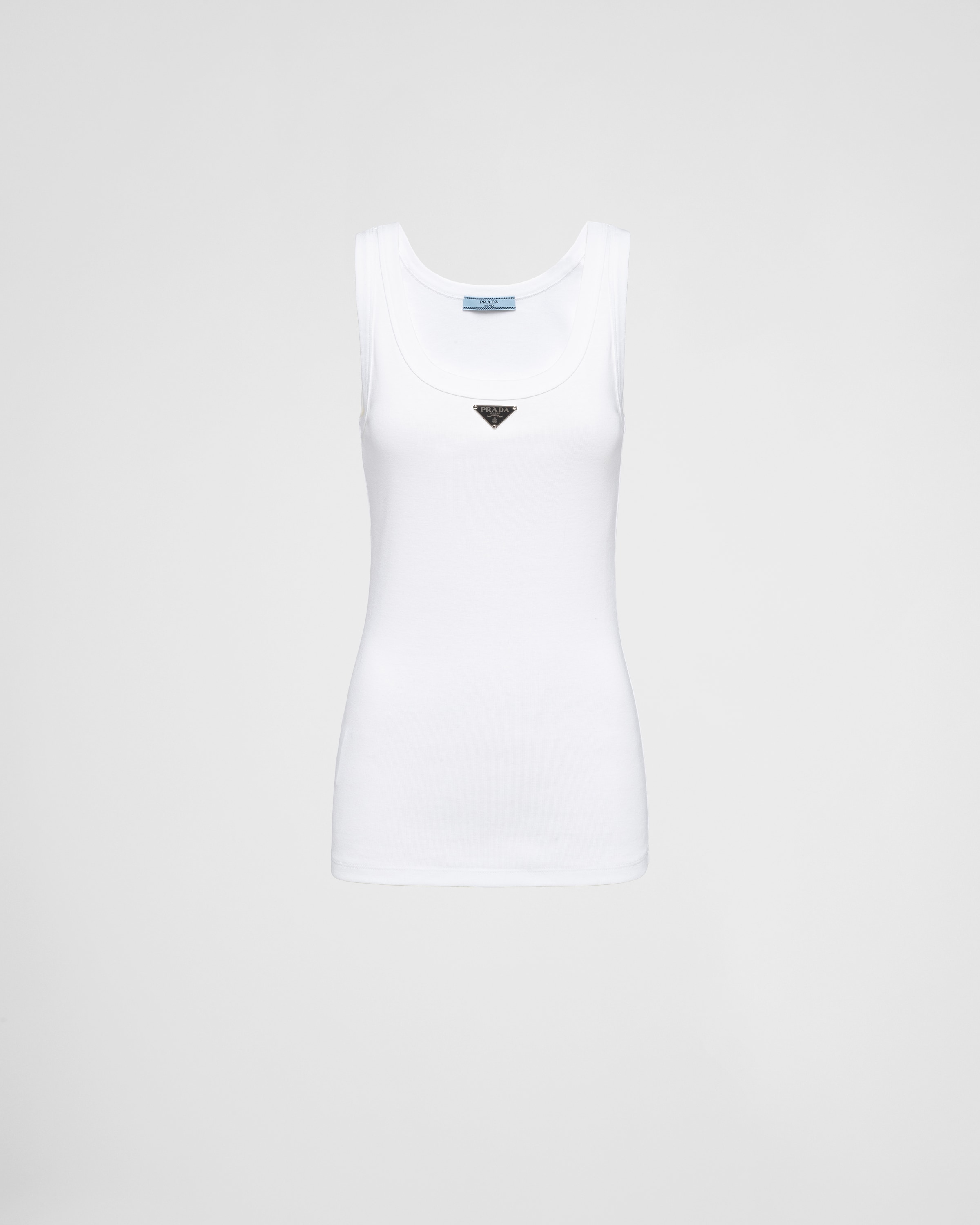 White Ribbed Knit Jersey Tank Top | PRADA