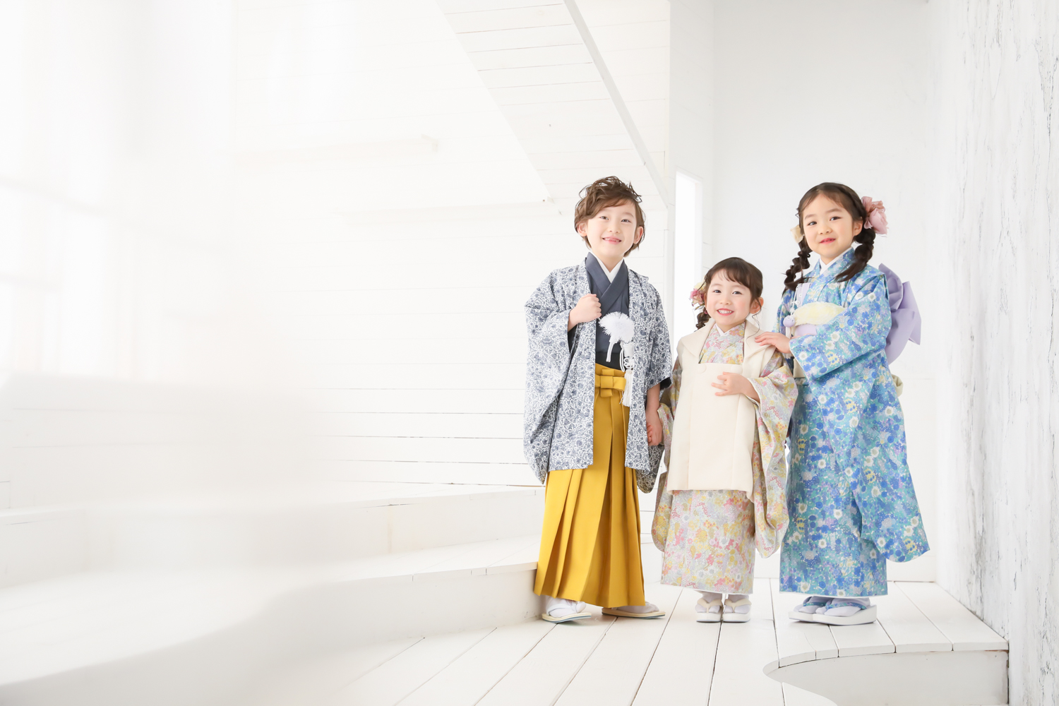 七五三 着物セット 花柄 淡青 女の子 3歳 水色 ブルー キッズ かかと
