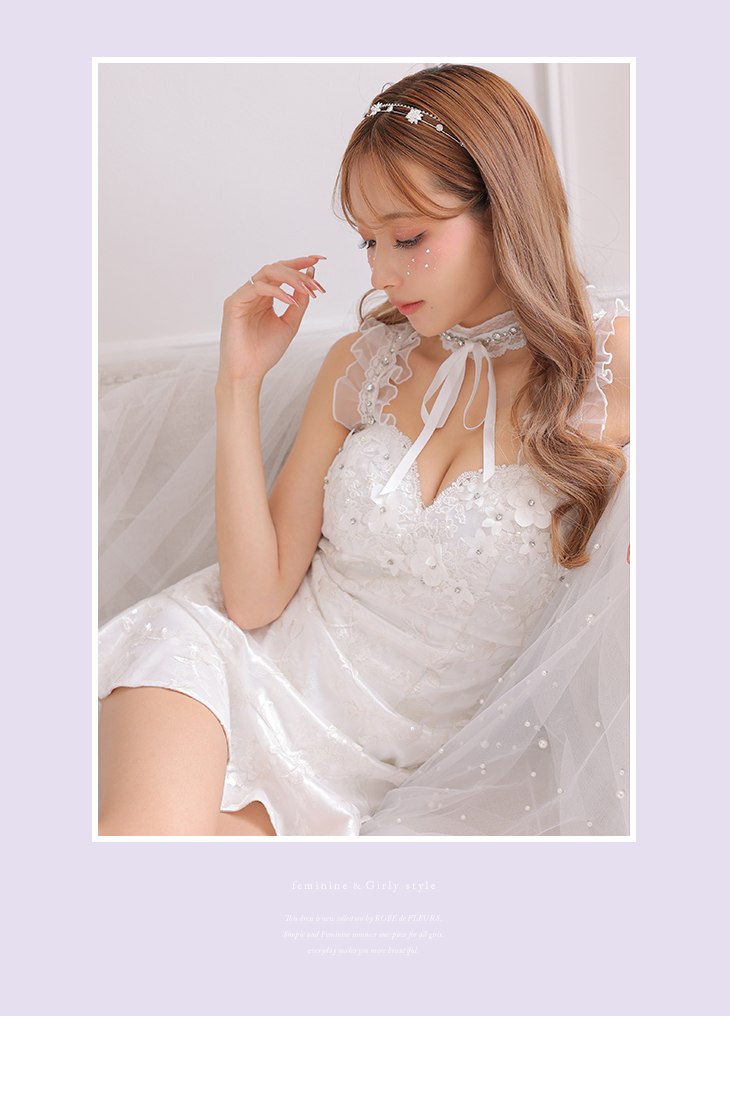 XSサイズあり】サテンxフリルガーリーキャバドレス[チョーカー付き