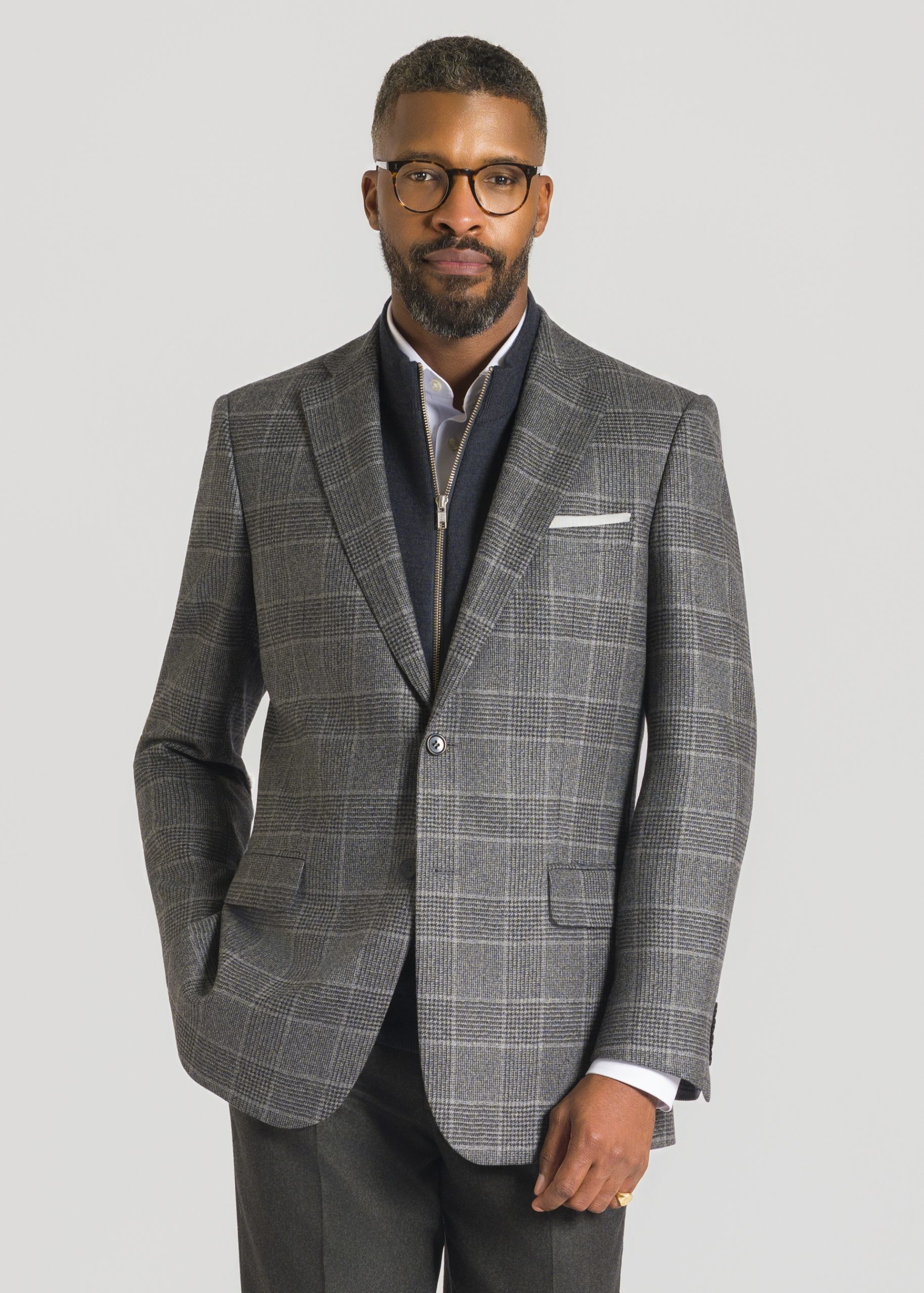 Tailored Fit Grey Glen Check Jacket - Roderick Charles
