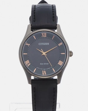 CITIZEN COLLECTION ECO-DRIVE ANALOG ALL BLACK LEATHER STRAP LADIES