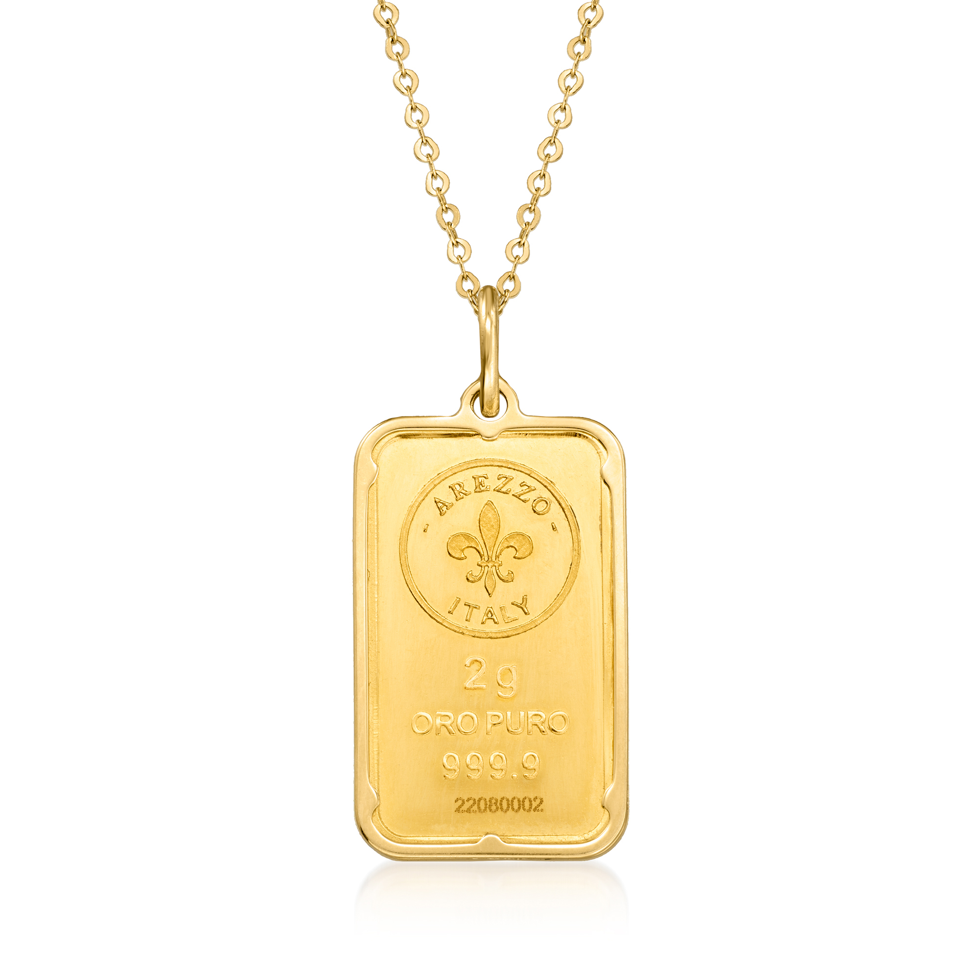 Italian 24kt Yellow Gold Fleur-De-Lis Two-Gram Ingot Pendant