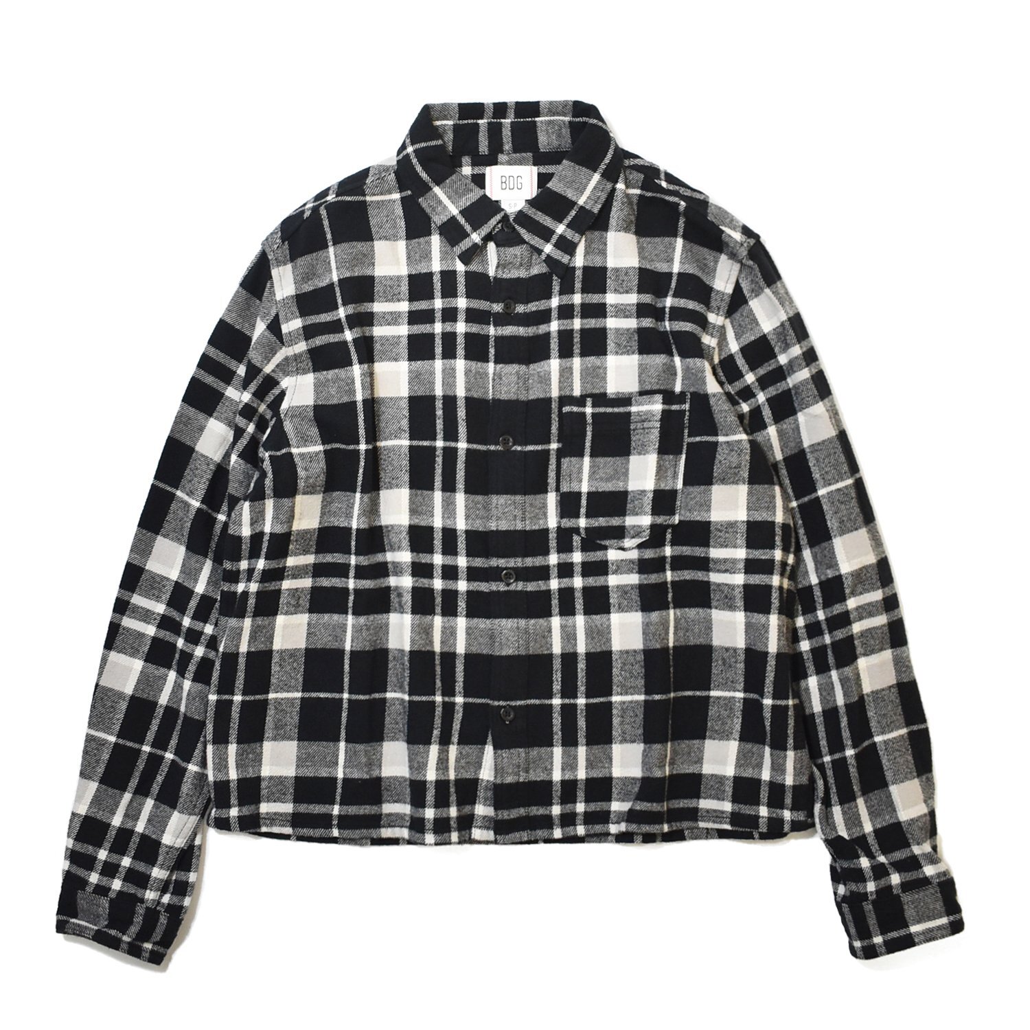 BDG Cropped Plaid Flannel Shirt - Black Multi - RAWDRIP