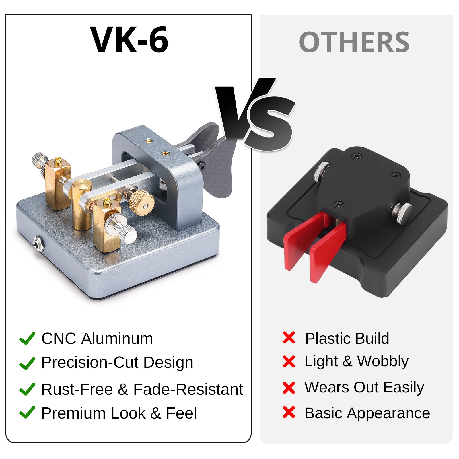 Xiegu VK-6 Iambic CW Morse Code Key | Dual Paddle | Adjustable
