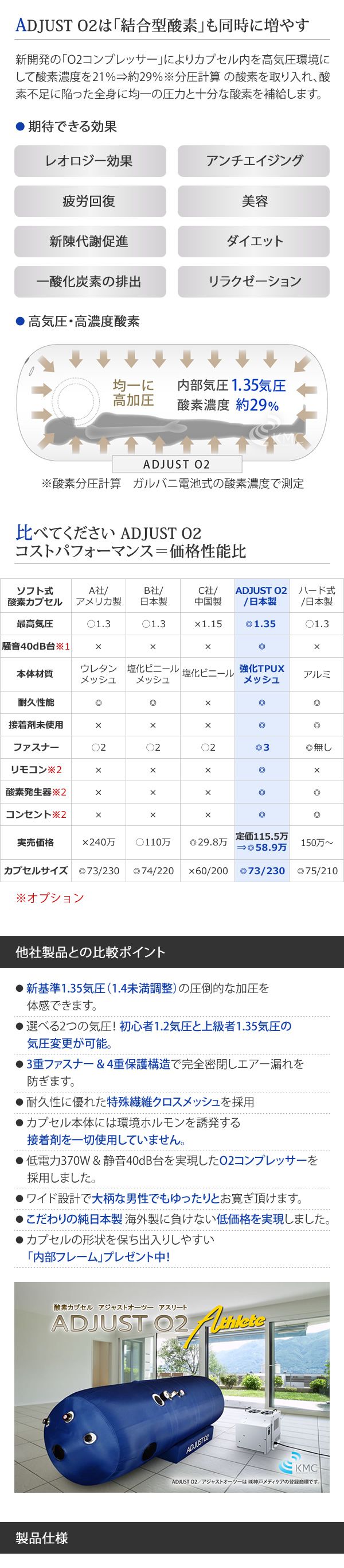 楽天市場】酸素カプセル ADJUSTO2 アジャストO2 業務用モデル【1.35