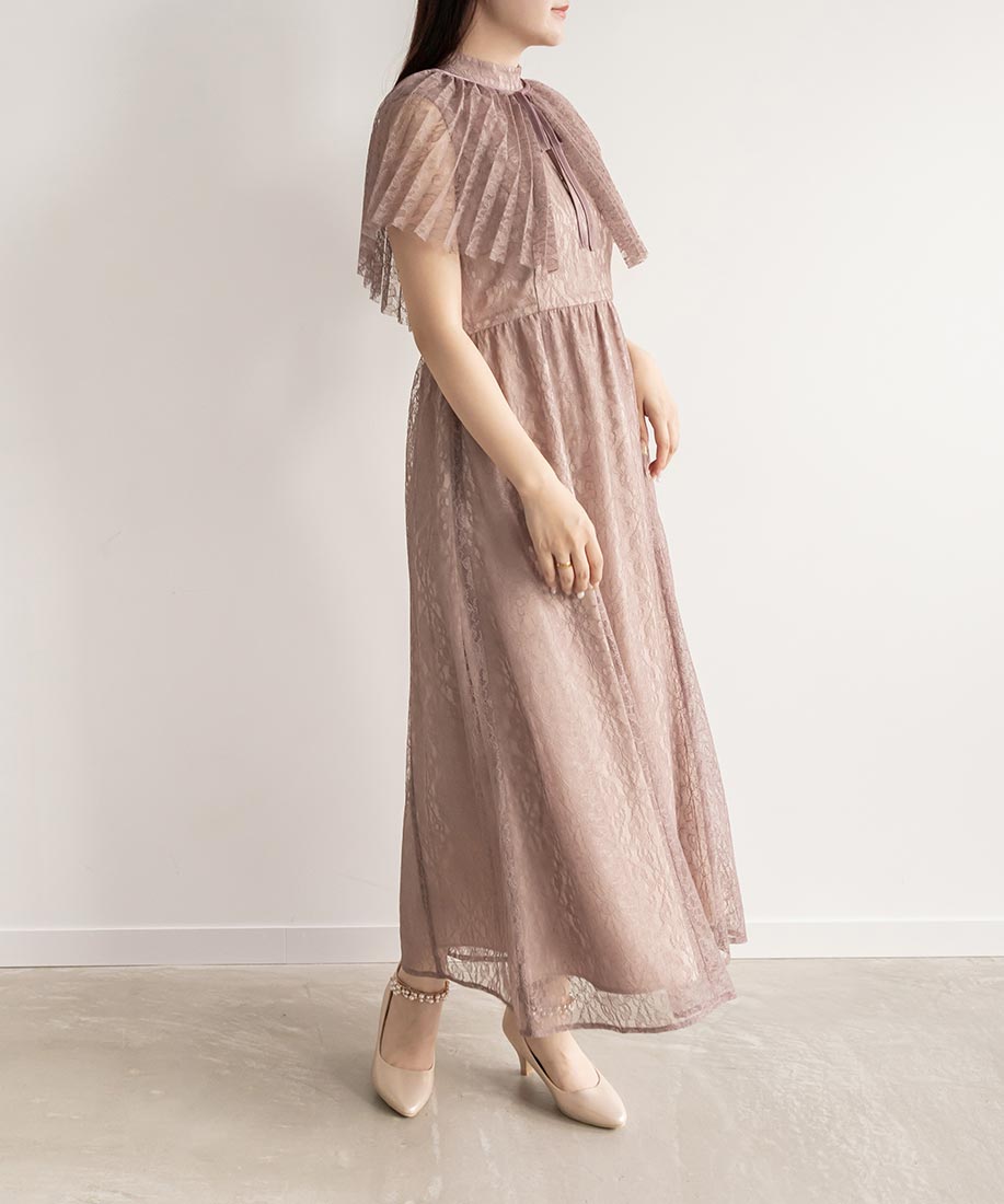 SALE】マルチWAYケープ付きレースワンピース