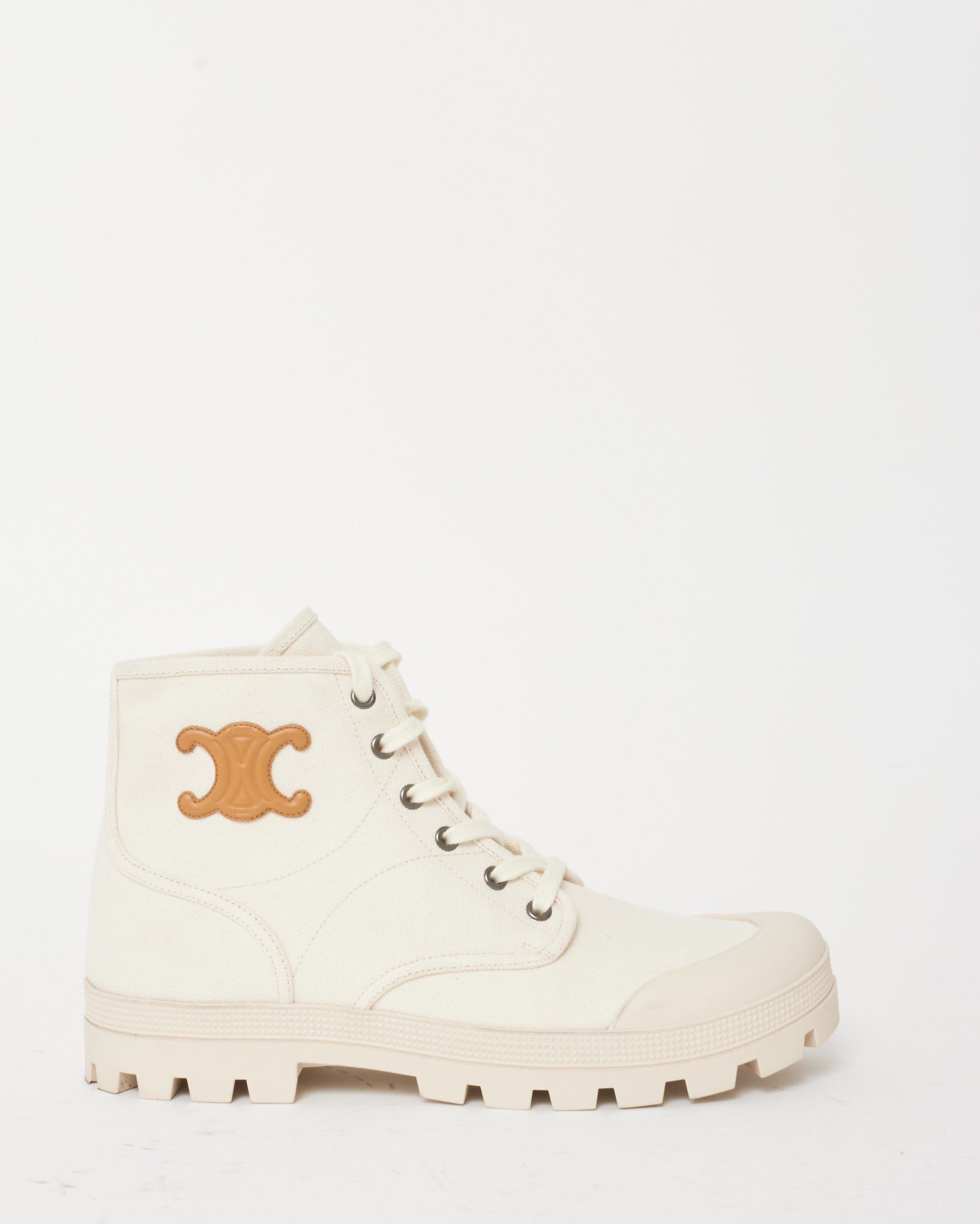 Buy Celine Cream Canvas & Brown Triomphe Logo Patapans Boots - 41