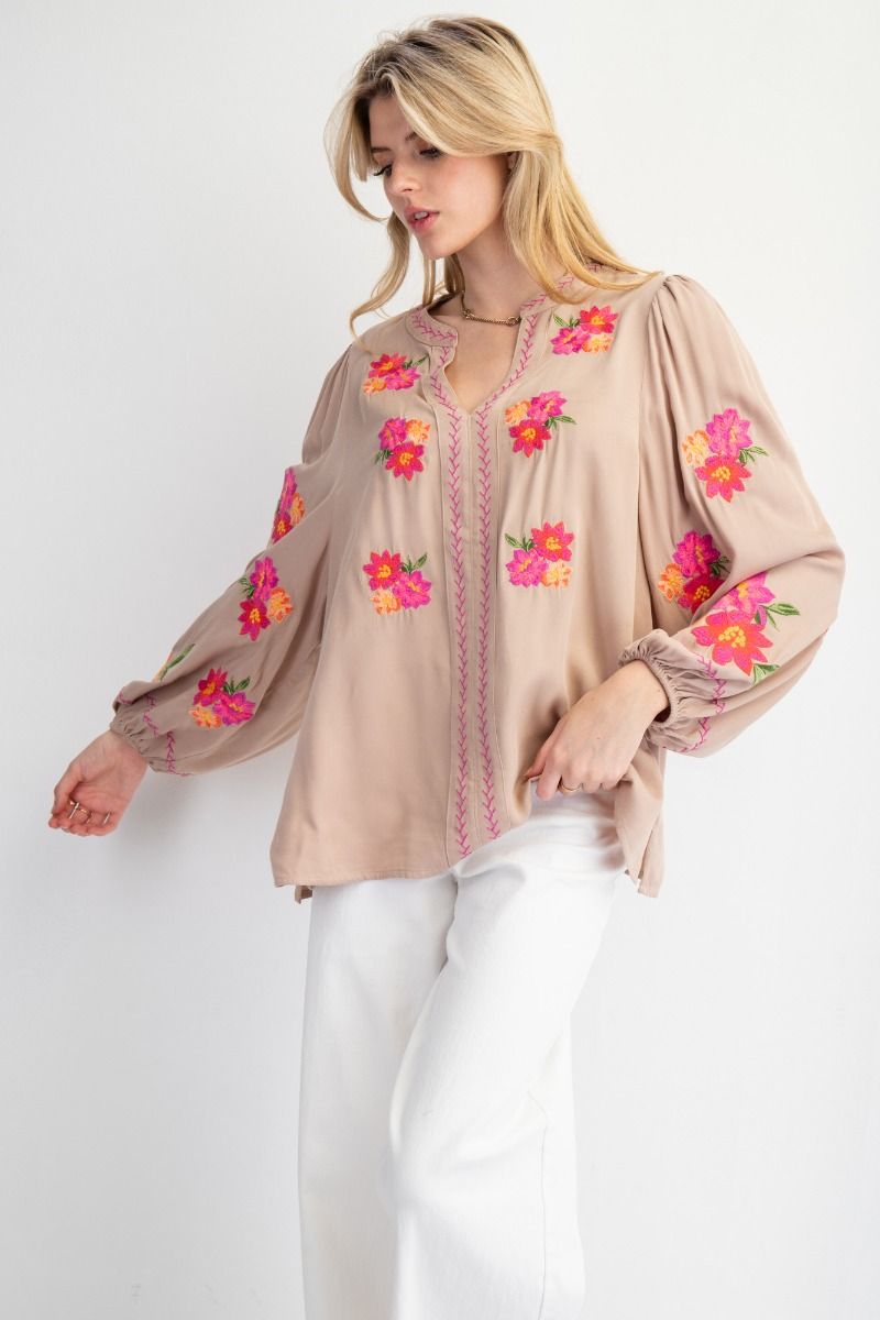 Floral Embroidered Blouse – Red Door Boutique