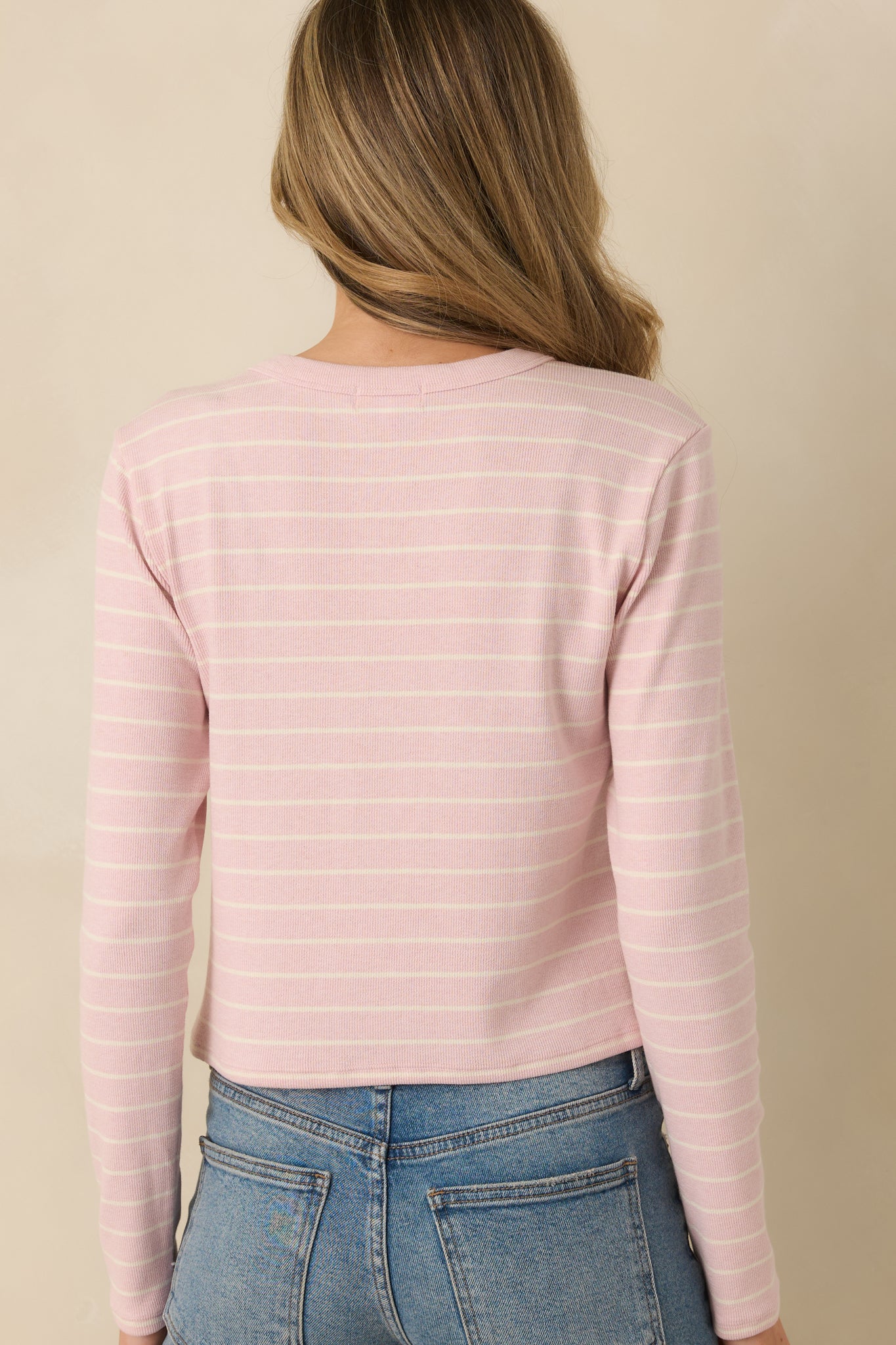 Z Supply Blush Pink Ferris Cropped Striped Henley Top | Red Dress