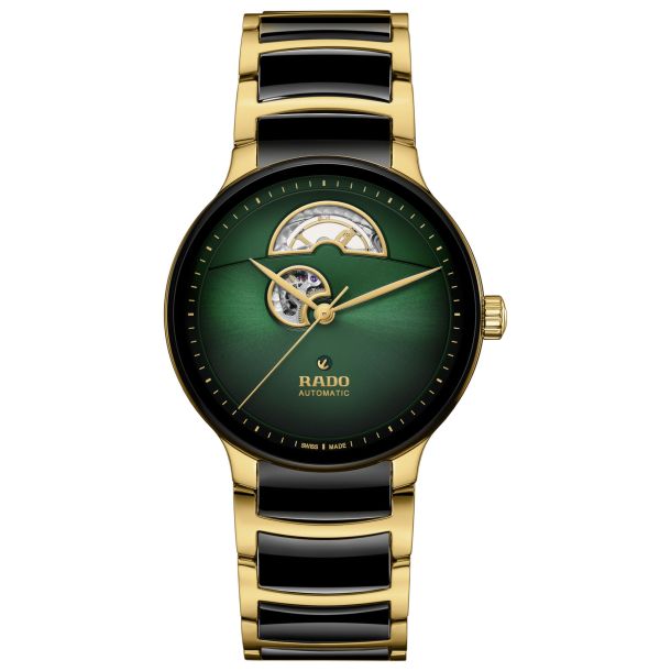 Rado Centrix Automatic Open Heart Green Dial Two-Tone Yellow Gold