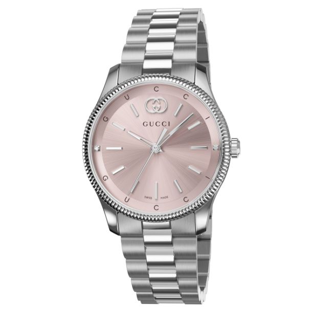 Gucci G-Timeless Pink Diamond Dial Stainless Steel Watch 29mm