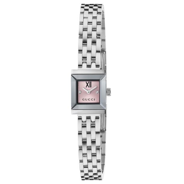 Gucci G-Frame Pink Dial Stainless Steel Bracelet Watch 14 x 18mm