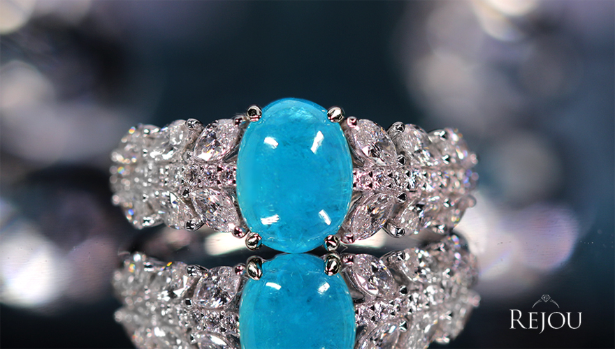 ブラジル産パライバトルマリン(カボション) 1.54ct ダイヤモンド 0.76