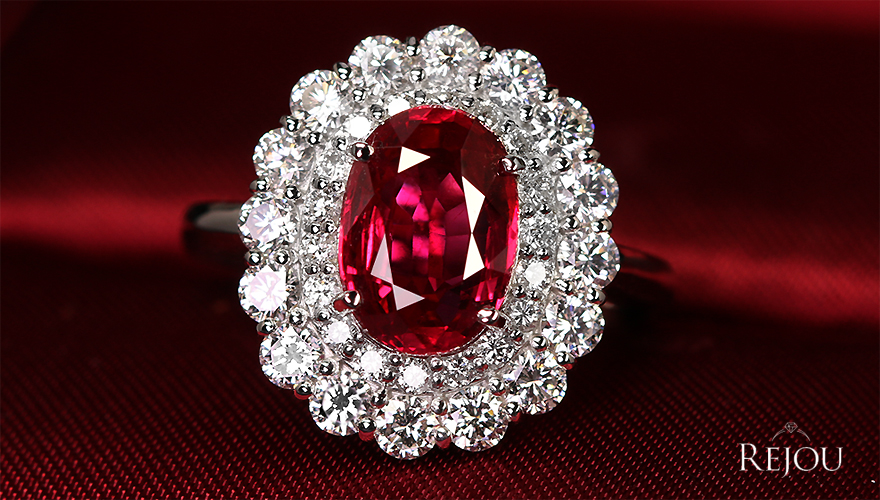 新作＞ルビー 3.15ct ダイヤモンド 1.34ct プラチナ ダイヤモンド