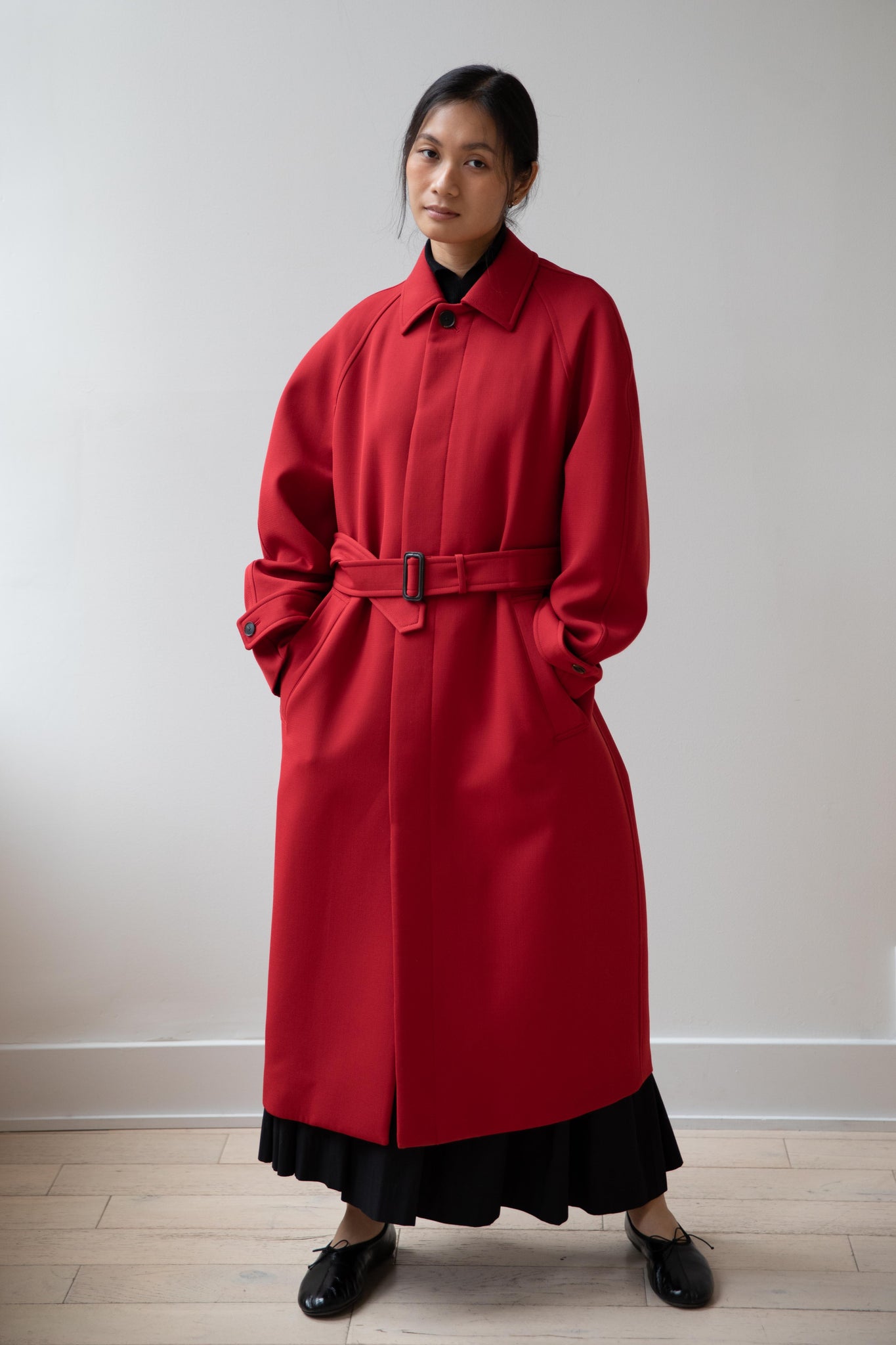 rennes — Auralee | Twisted Double Cloth Coat in Dusty Red