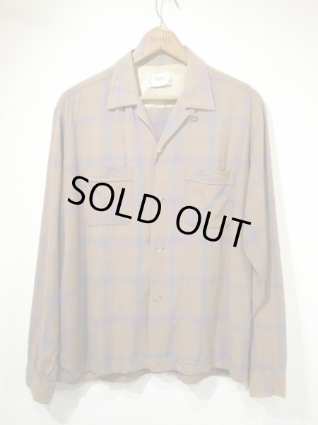50s 60s CAMPUS OMBRE SHADOW CHECK RAYON SHIRT with HAND STITCH - RICUR
