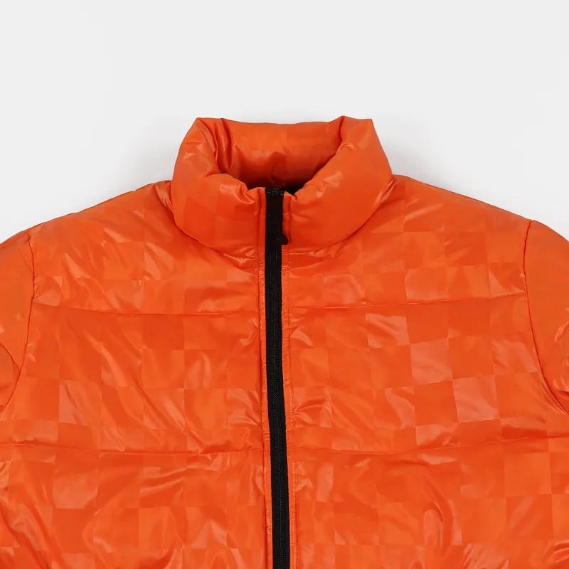 Stussy Mens Streetwear Winter Down Puffer Jacket Checked Orange