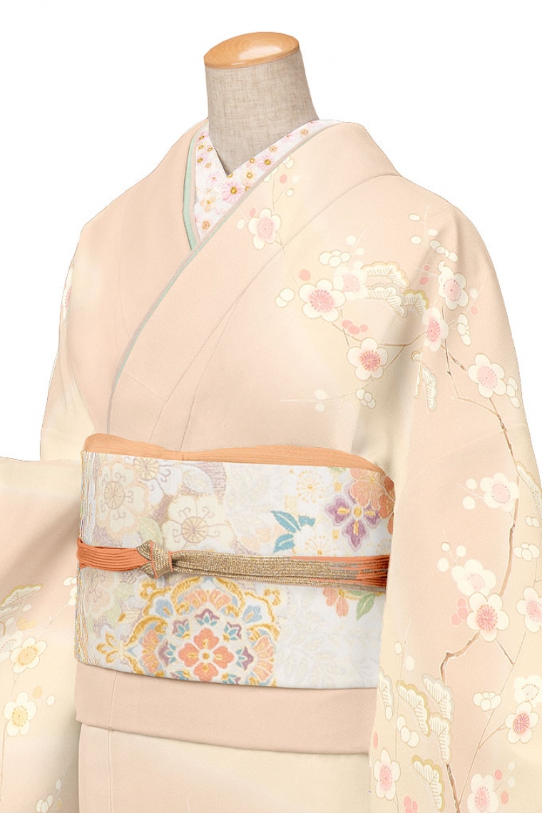 訪問着レンタル 訪問着MOサイズ 京友禅：松竹梅 ピンクベージュ｜着物