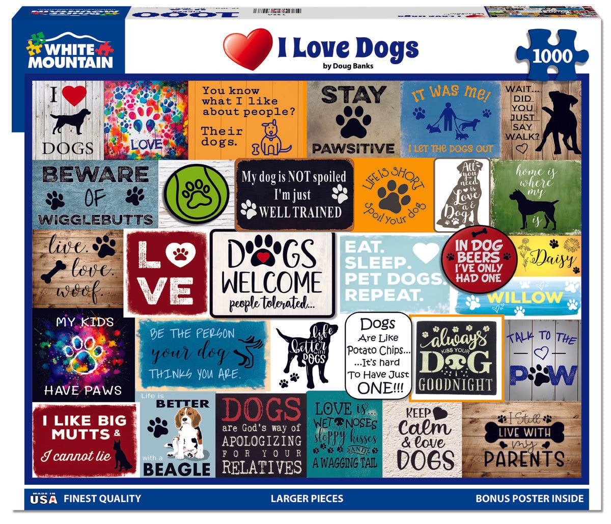 1000 Piece Jigsaw Puzzle - I Love Dogs (1926pz) – White Mountain