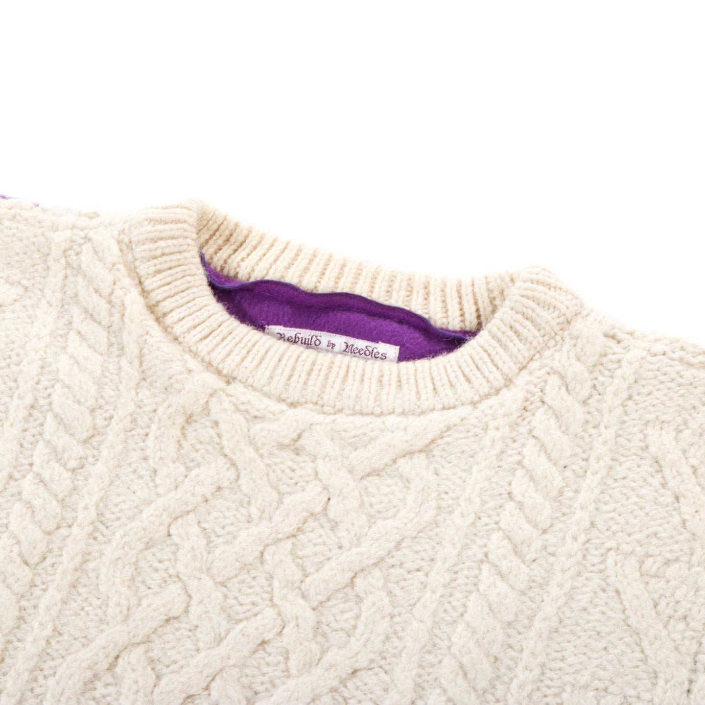 REBUILD BY NEEDLES FISHERMAN SWEATER NATURAL / PURPLE - L (A