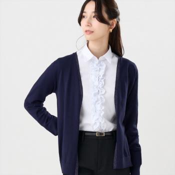 ニット ラメトッパーカーディガン 長袖 レディース(M ネイビー): 東京